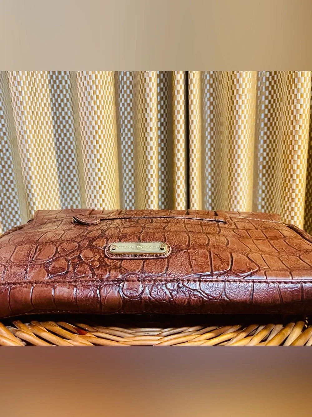 Steve Madden Brown Croc-Embossed Faux Leather  Bag with Gold Accent Chain